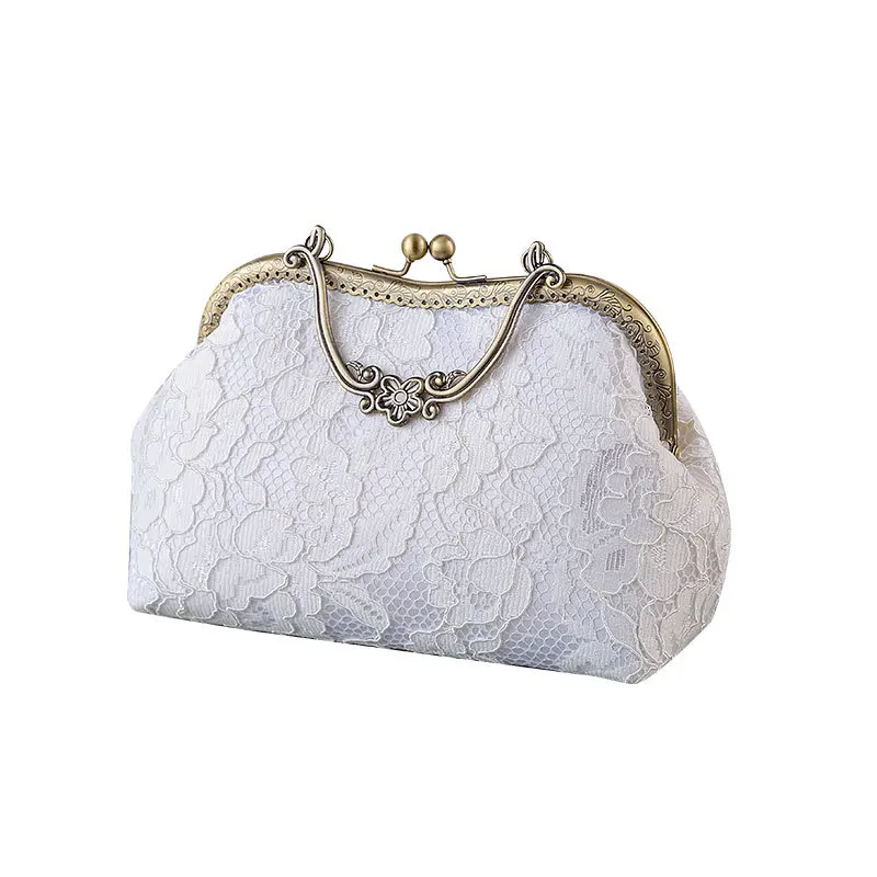 Vintage Satin Evening Party Clutch Bag Lace Purses and Handbags Metal Handle Luxury Designer Handbag Womens Hand Bag New Arrival