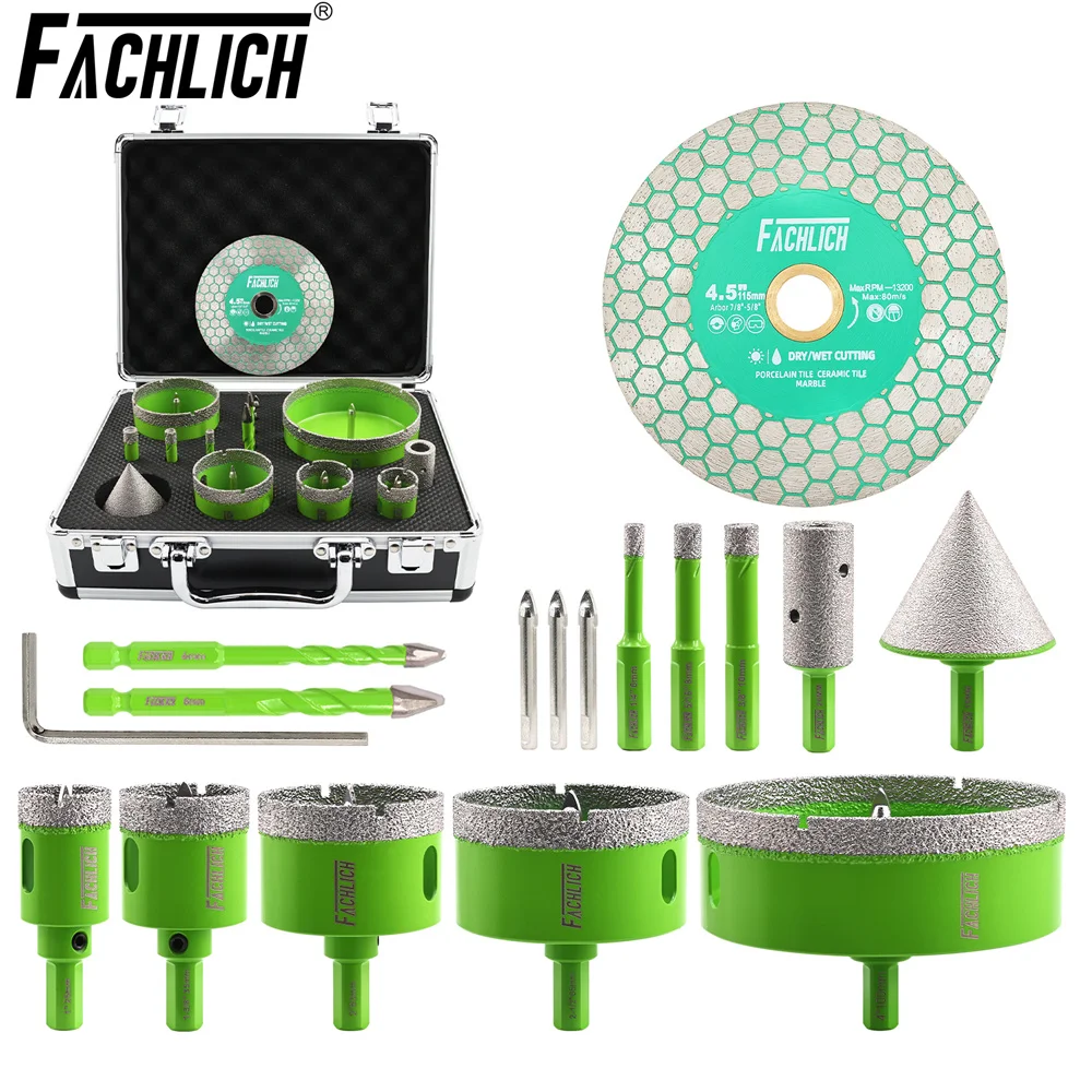 

FACHLICH Dia6/8/10/25/35/50/65/100MM Diamond Triangular Shank Drill Bits Kit With Position Drill Granite Marblr Tile Porcelain