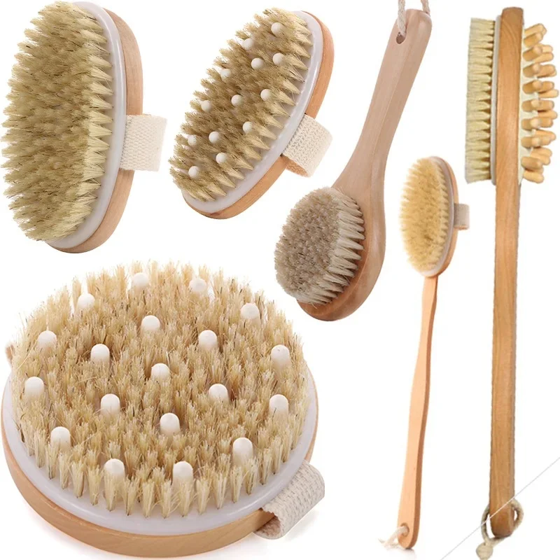 Dry Skin Wood Body Brush Exfoliation Natural Bristle Back Brush Massager Bath Shower Back Spa Scrubber Dry Massage Brush Tools