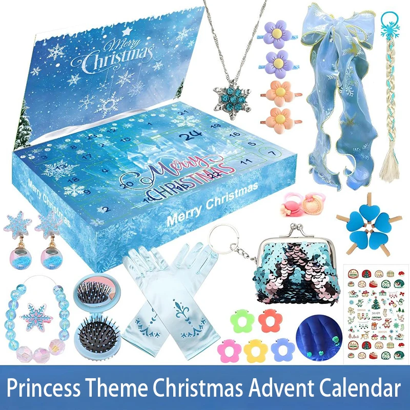 Calendario de Adviento de princesa, pulsera de bloques de coche, calendario de Adviento de Navidad, 4 estilos, calendario de cuenta atrás de Feliz Navidad, regalos sorpresa