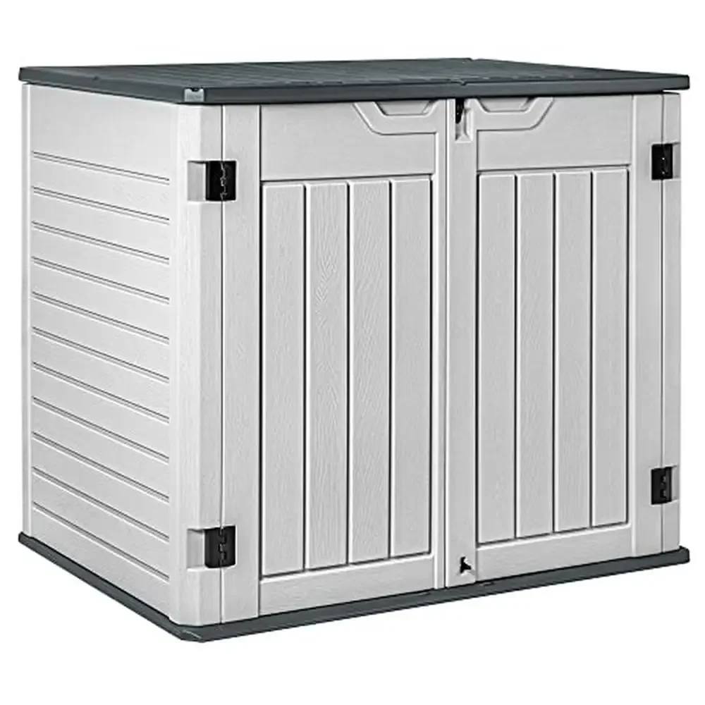 

Outdoor Storage Shed 34 Cu Ft Horizontal Cabinet Waterproof Lawn Mower Tools BoxAll-weather Double-wall Resin Storage Shed