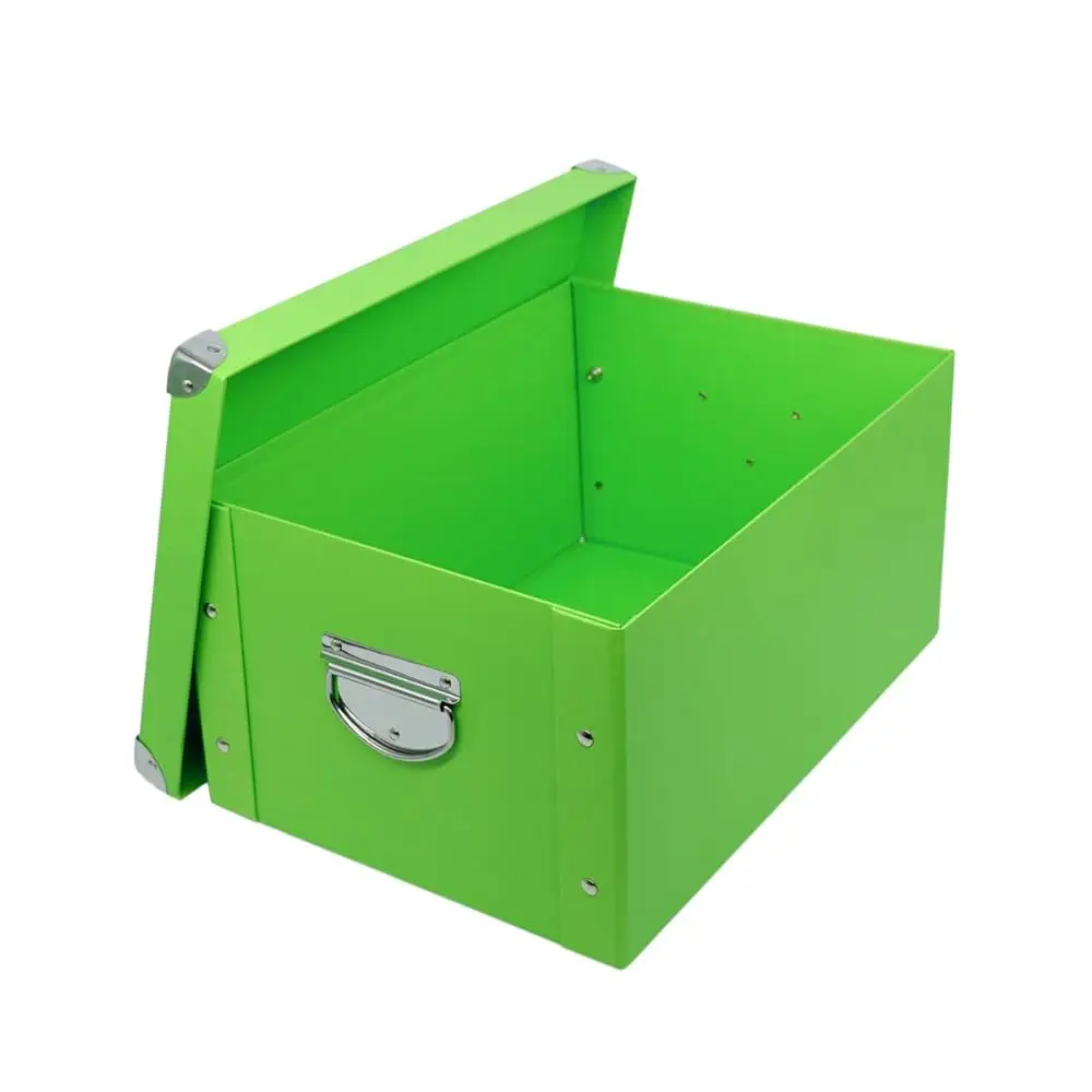 

Collapsible Storage Box, Decorative Memory Box With Lid & Metal Reinforced Corners, Cardboard File Bin With Handles, Organizer
