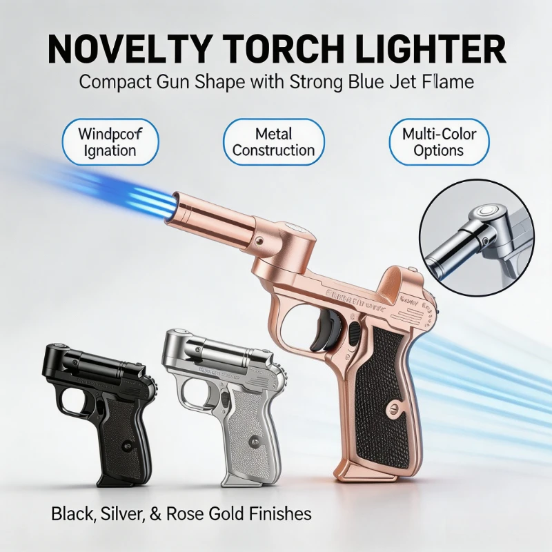Outdoor Windproof Butane Gas Turbo Metal Lighter, Multipurpose High Temperature Welding Gun, Inflatable Smoking Tool for Men