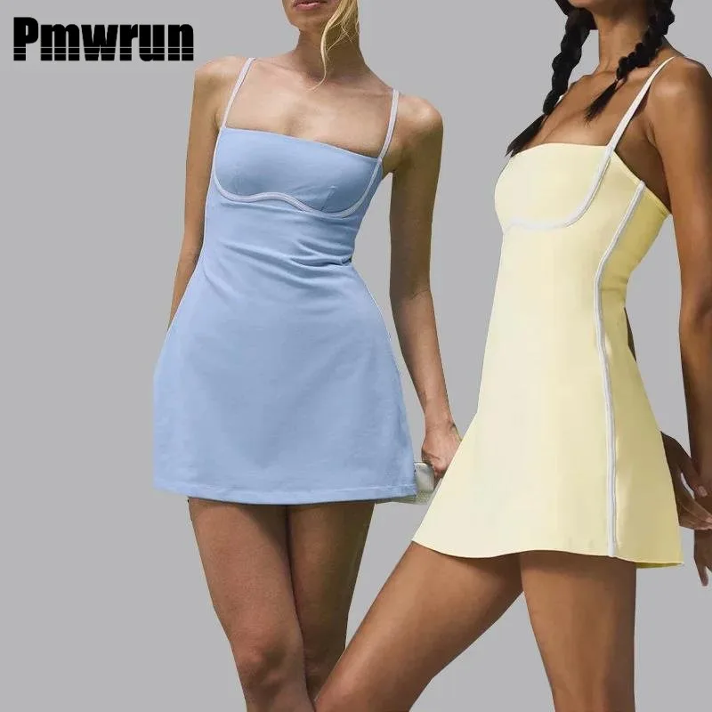 

PMWRUN 2025Yoga Dress Women's Contrast Color With Chest Pad Anti-Exposure Bottom Shorts Exercise Workout Training Tennis Dress