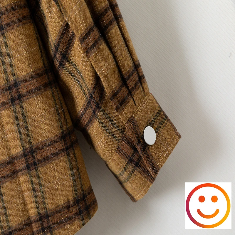 Autumn Trendy Fashion Embroidery Letter Pockets Plaid Shirt Men Women Loose Brushed Clothing Stripe Plaid Retro Casual Shirt Top