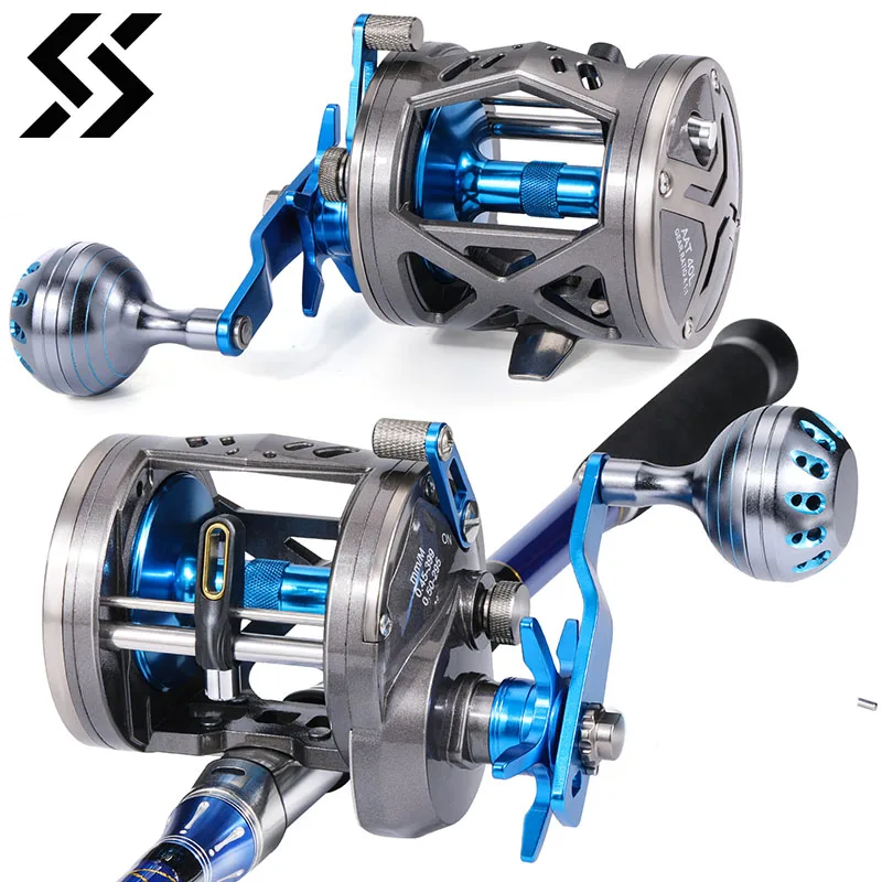 Sougayilang Saltwater Fishing Reel Aluminum Alloy Spool Blue Trolling Reel Max Drag 55LB Full Metal Baitcasting Fishing Reel