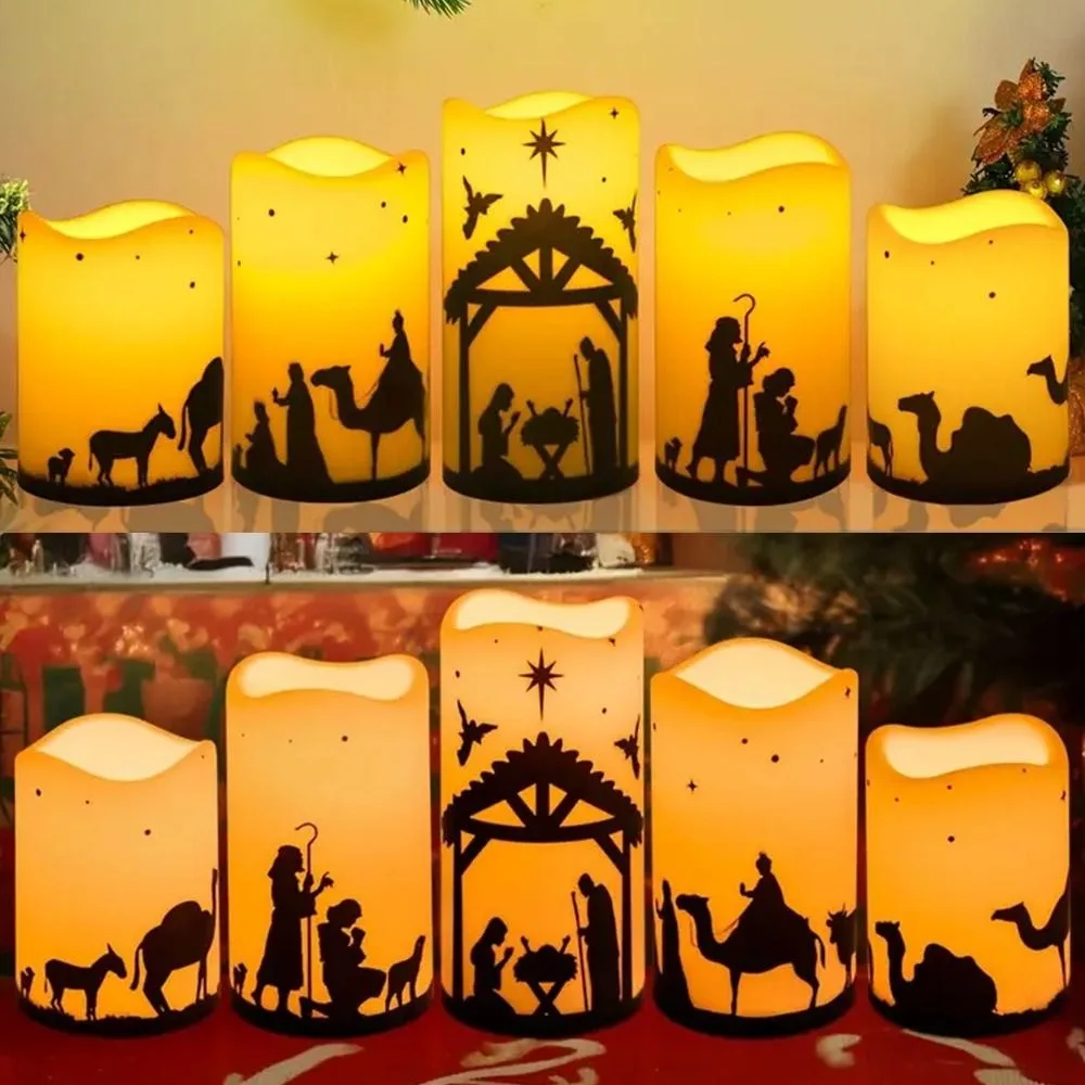 5pcs Flameless Flameless Candles LED Timed Nativity Scene Candles Battery Powered Realistic Realistic Simulated Candles