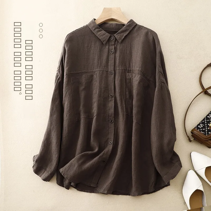 

Spring 2026 New Sle Women's Loose Long Sve Collared irt Open Cardigan Top plus Size Comfortable Breathable Faionable