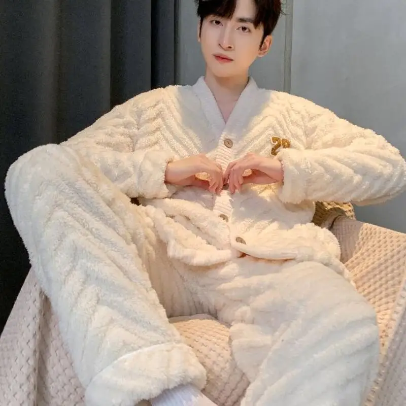 رجل الملابس الشتوية Y2K منامة الرجال ملابس الخريف الشباب لباس غير رسمي ملابس الحمام الفانيلا نمط جديد موضة 2 قطعة/المجموعة Homewear #5