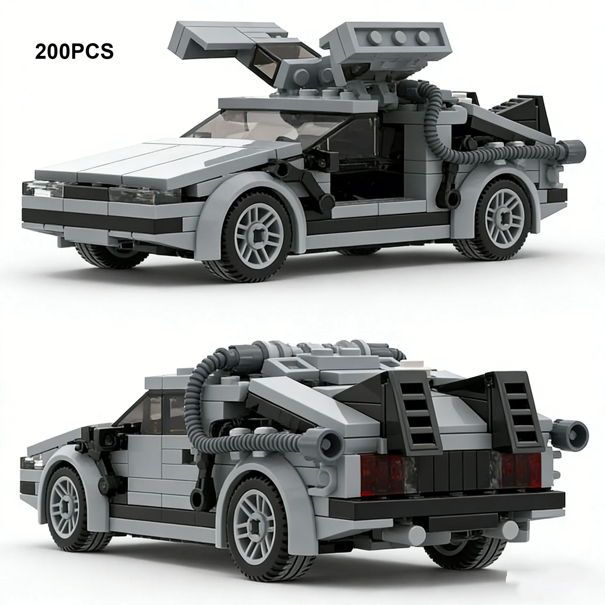 

200 деталей MOC: Спортивный автомобиль, конструктор, гоночная машина из серии «Назад в будущее», модель «Чемпионы скорости», игрушка-конструктор DIY, подарок на Рождество