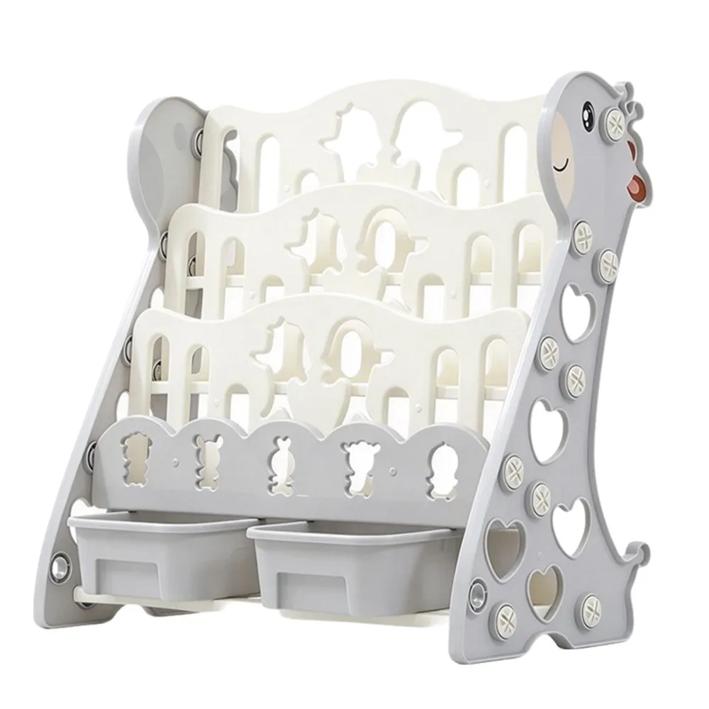 Multi-layer Adjustable Bookshelf Adjustable Shelves Plastic Kids Organizer Shelf Large Capacity Cartoon Design