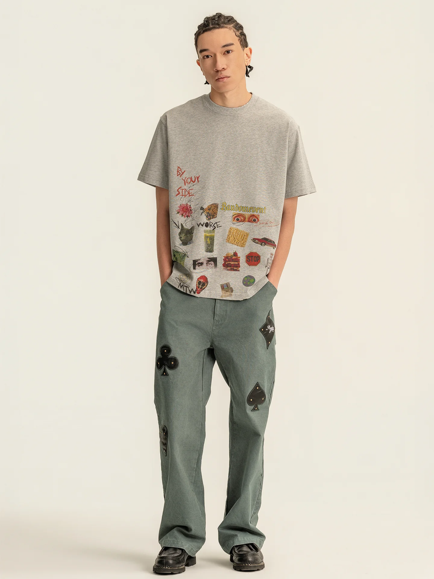 

Soft Comfortable fiti Patchwork Cotton Crew Ne T-irt Casual Loose Fit Digital Print ort Sve Men's Women's Tee