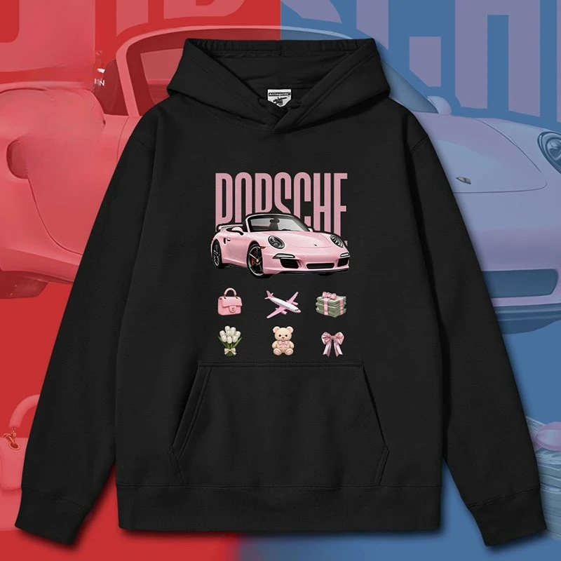 

В 2025 году роскошную модель розового спортивного автомобиля Porsche, модная и индивидуальная толстовка с капюшоном для мужчин и женщин.