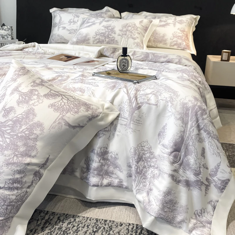 4Pcs Light Luxury Style Polyester Machine Washable Ice Silk Summer Quilt Air Conditioning Quilt Core Bed Sheet 200x230 Summer