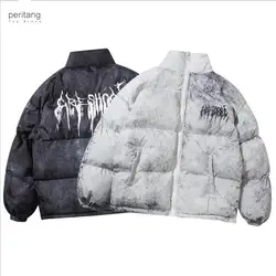 Chaqueta Bomber acolchada de gran tamaño para hombre, abrigo de Hip Hop, ropa de calle, chaqueta de Graffiti, Parka de algodón Harajuku, abrigo de invierno