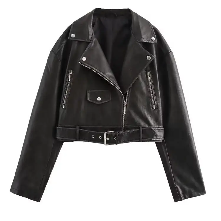 JNLEAOG Faionable Waed Pelle Jaet Con Cintura Or Cappotto Donna Autunno Nuovo Sle Colore Puro Poliestere Lungo Chiusura Lampo