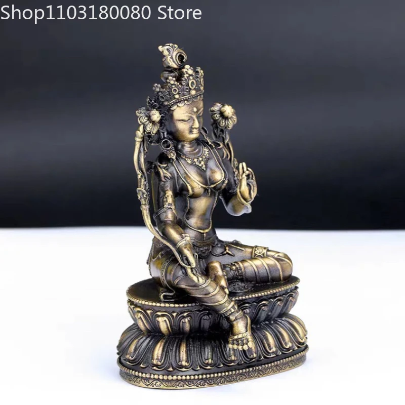 10cm Copper Green Tara buddha statue Brass White Tara Amitayus Longevity Buddha small sculpture
