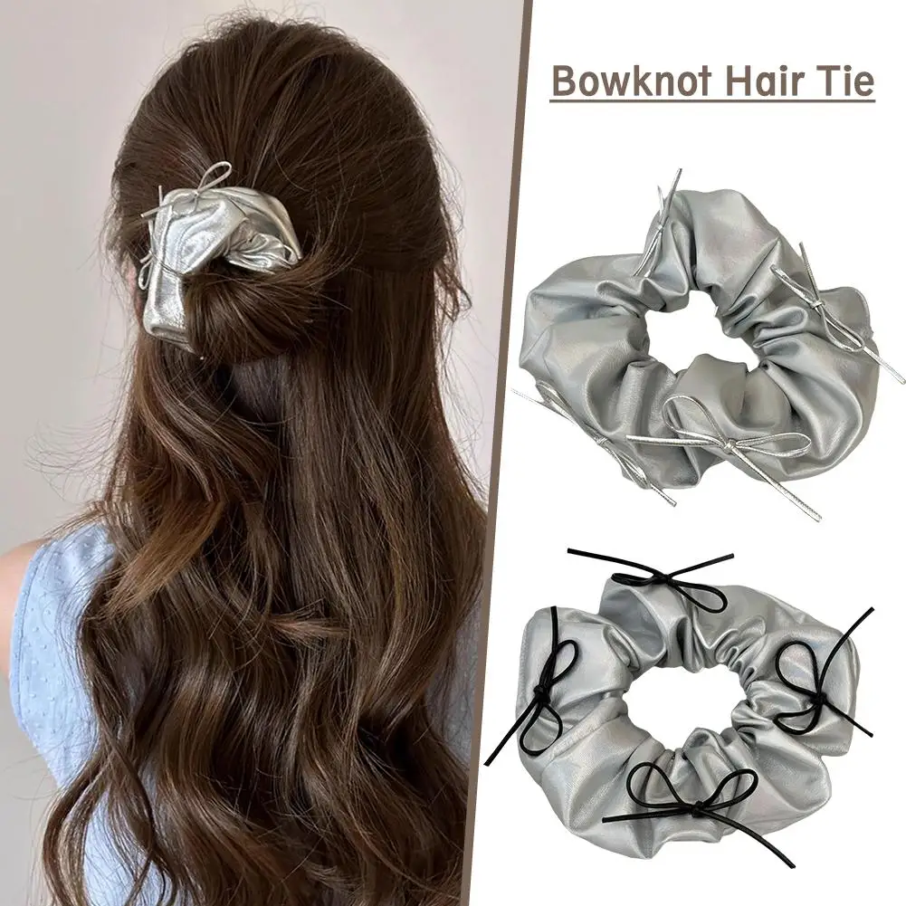 y2k Scrunchies Metal Silver Color Medium Size Hair Hair Hair Elastic Accessories onytail Tie Band Women Holder Simple Sweet D6D8