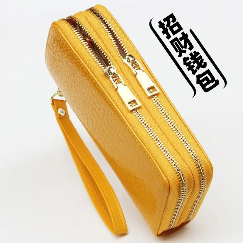 HxWomen's Long Wallet2024New Men's Wallet Large Capacity Phone Card Bag Three-in-One Yellow Lucky Real