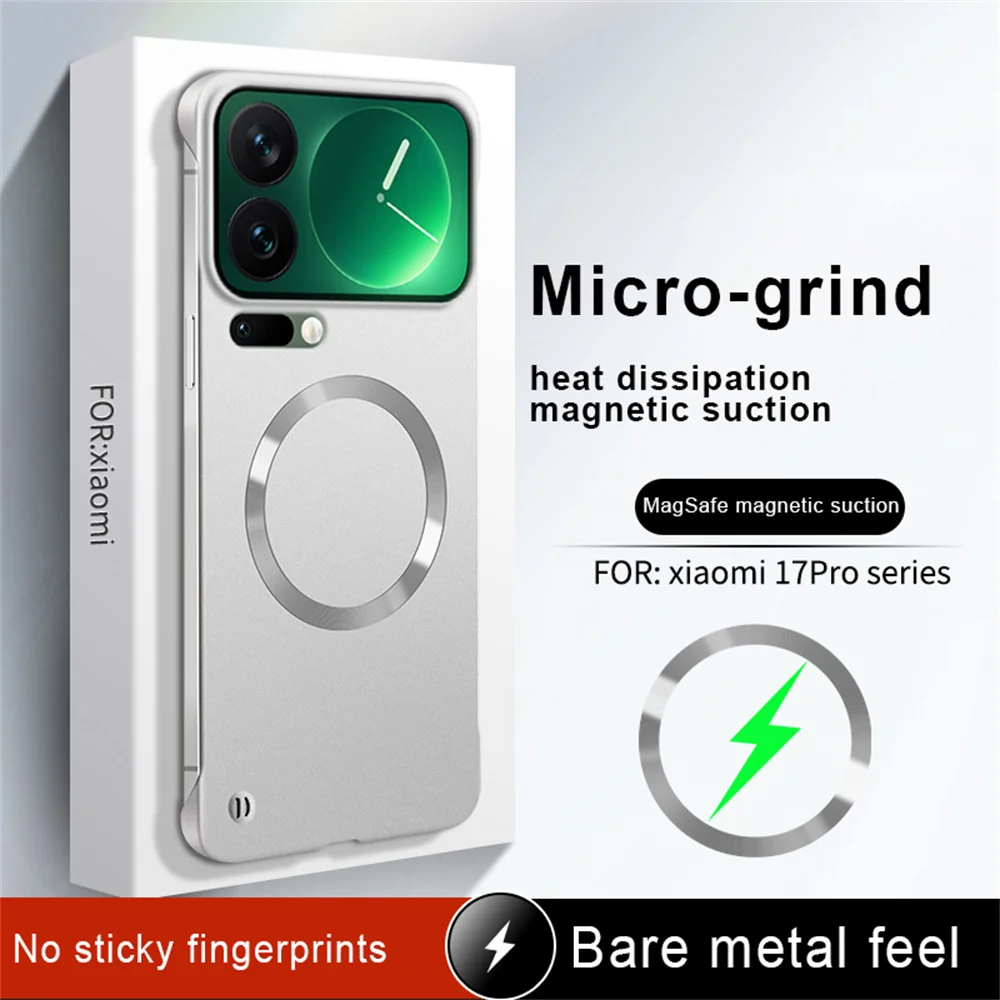 Luxus-Beschichtung, metallische Farbe, rahmenlose magnetische Handyhülle für Xiaomi 15 17 Pro Max 14 13 Ultra für Magsafe, ultradünne Abdeckung
