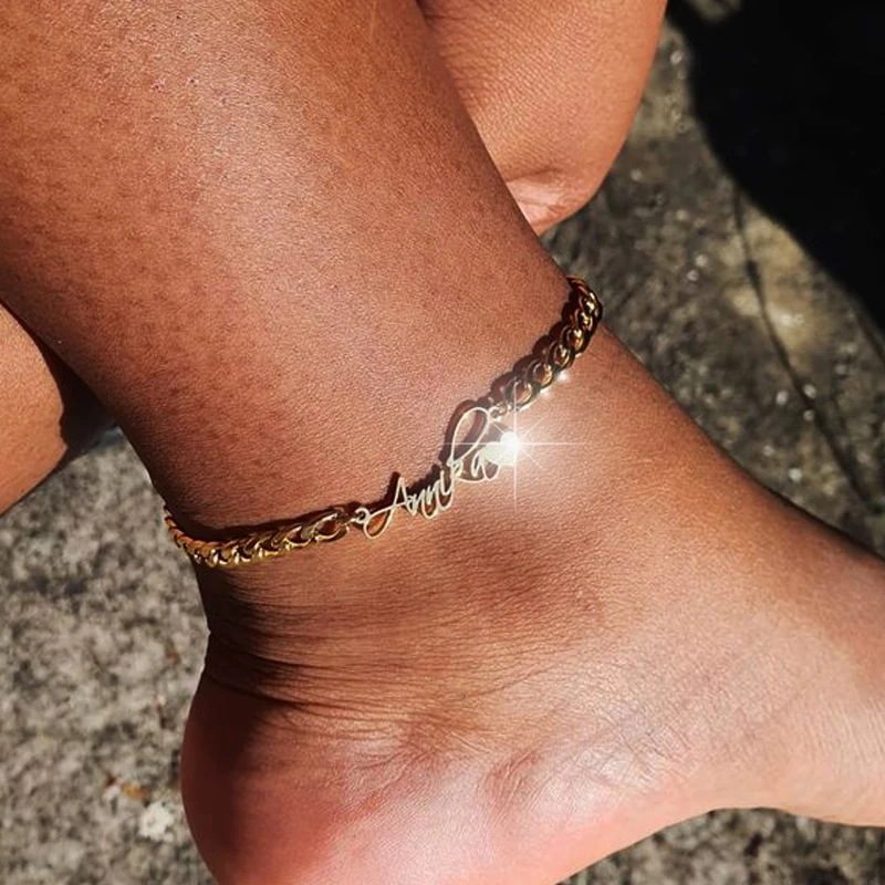 Custom Name Anklet Stainless Steel Personalized Name Heart Symbol Ankle Classic Female Foot Chain Jewelry For Birthday Gift