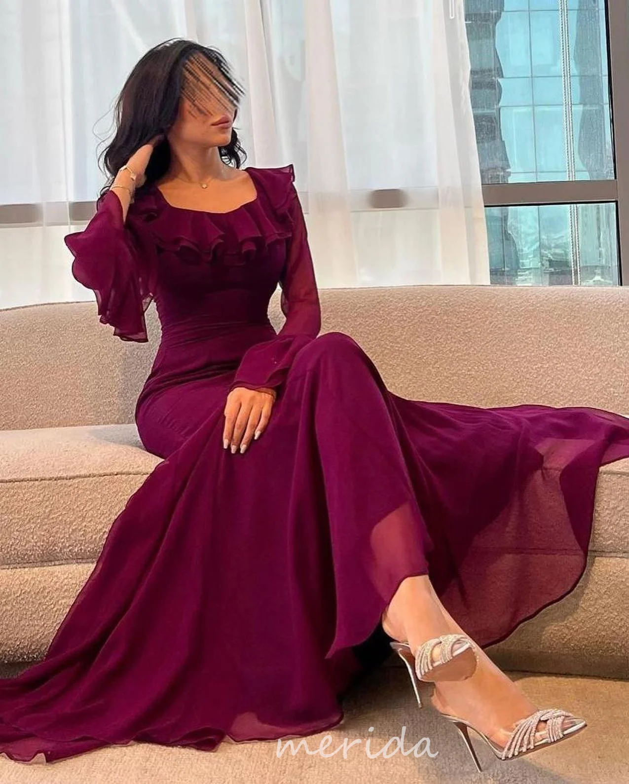 

Merida Simple Chiffon Mermaid Evening Dresses Purple Formal Occasion Gown Ruffled Prom Dress Evening Gowns 2024 Ankle Length