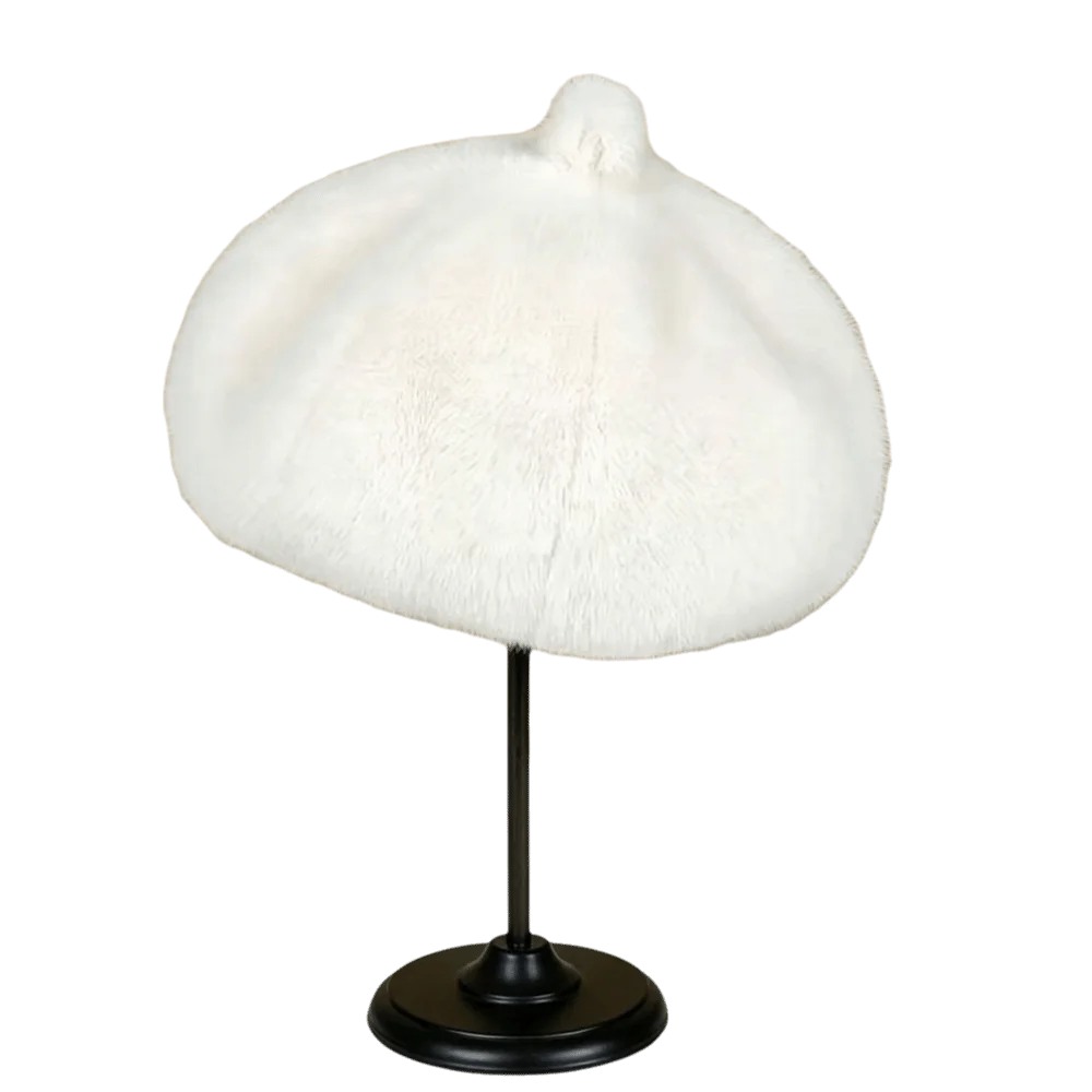 Leopard Print Faux Rabbit Fur Beret Flush Furry Thicken Painter Beret Hat Keep Warm Solid Color Octagonal Beanie Cap Women Girl