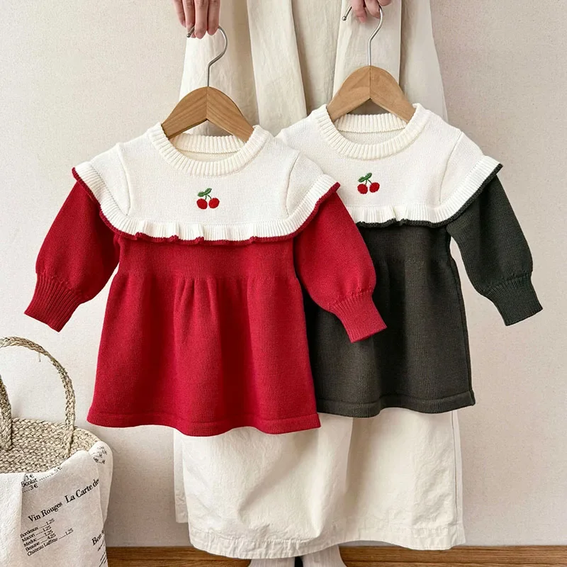 

Новинка 2023 года, осенние детские платья принцессы, праздничное платье с длинными рукавами для маленьких девочек, От 0 до 4 лет, детская вязаная одежда