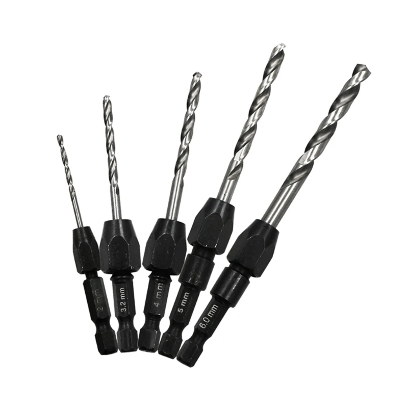 5 ピース/セットドリルビットセット 1/4 "六角シャンク木製ドリルビットセット 2 3.2 4 5 6 ミリメートルクイックチェンジ金属ツール六角ドライバー