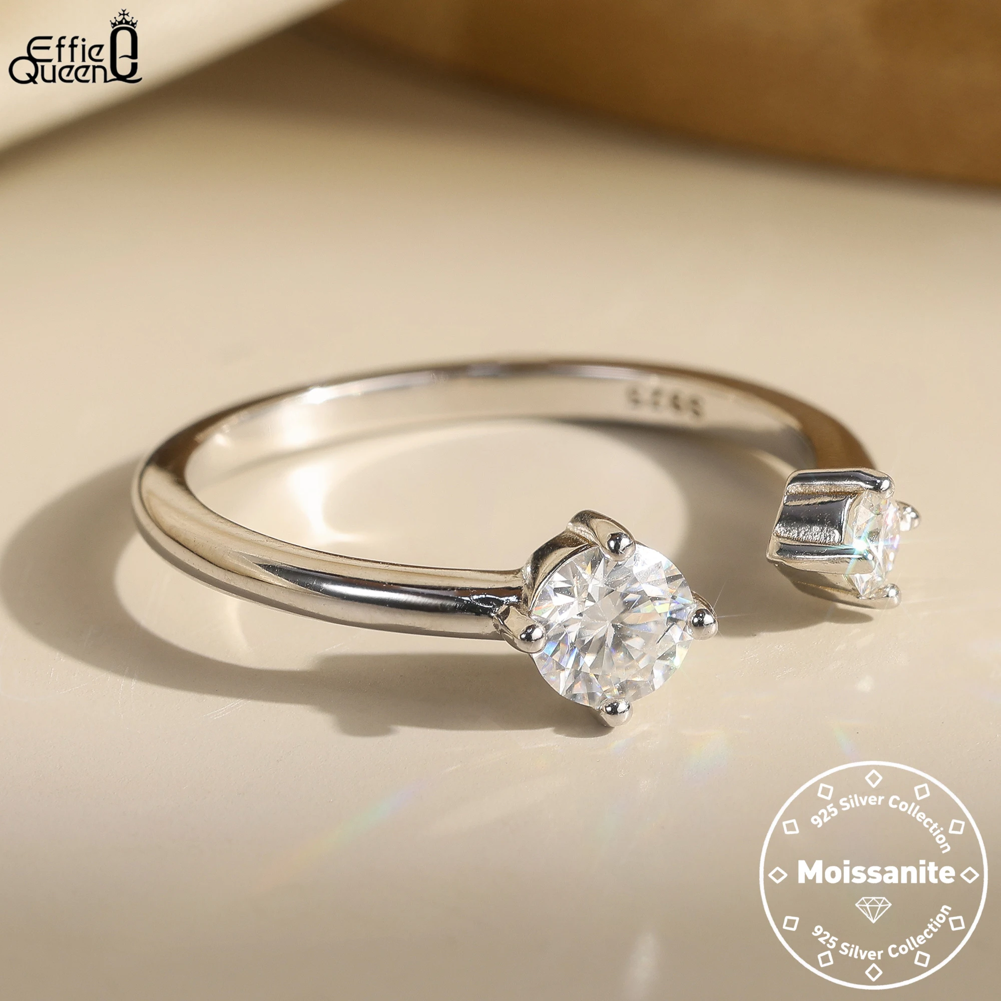 Effie Queen 925 Solid Sterling Silver 14k Gold Oval Shaped Moissanite Ring Ideal Jewelry for Women Wedding Party Banquet MOR16