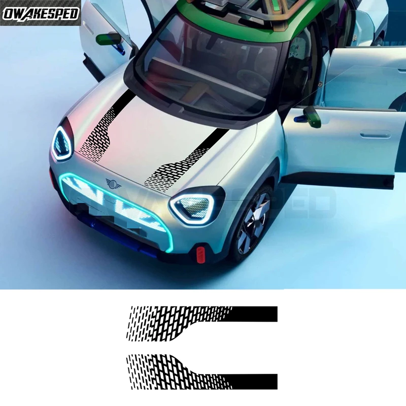 2 Pcs/Set Car Engine Cover Decal Bonnet Hood Stripes Sticker For MINI Aceman J05 John Cooper Works 2026 2025 JCW Accessories