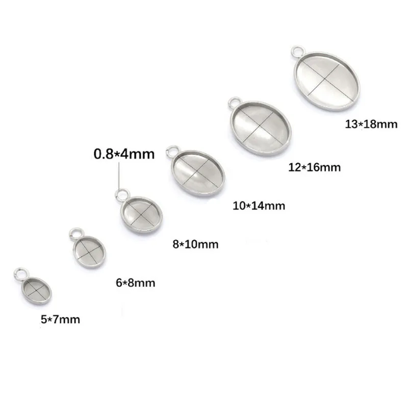 20 Stück ovale Anhängerbasen aus Edelstahl, blanko Cabochon-Einlagefassungen für Halsketten, DIY-Schmuckherstellung, Großhandel – Detail 1