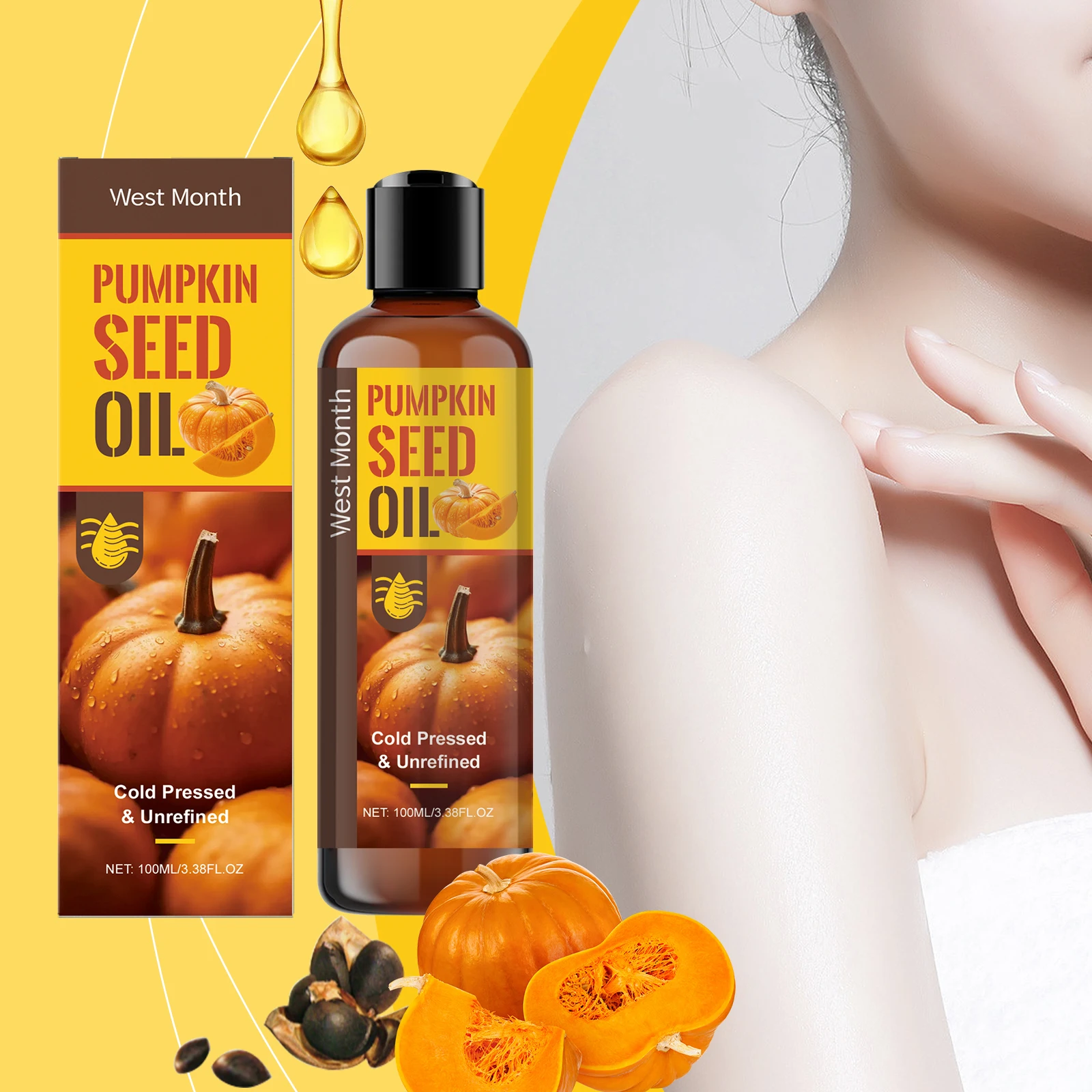 Pumpkin Seed Oil Hair Growth Products Scalp Moisturizer Deep Hydration Face Care Body Firming Organic Cold-Pressed Pumpkin Oil