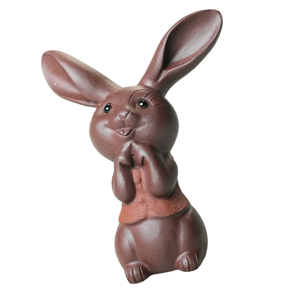 

Red Stoneware Rabbit Tea Pet Ornament Compact Design for Study Car Desktop Beautiful Gift Idea Chinese Tea Pet Accessory