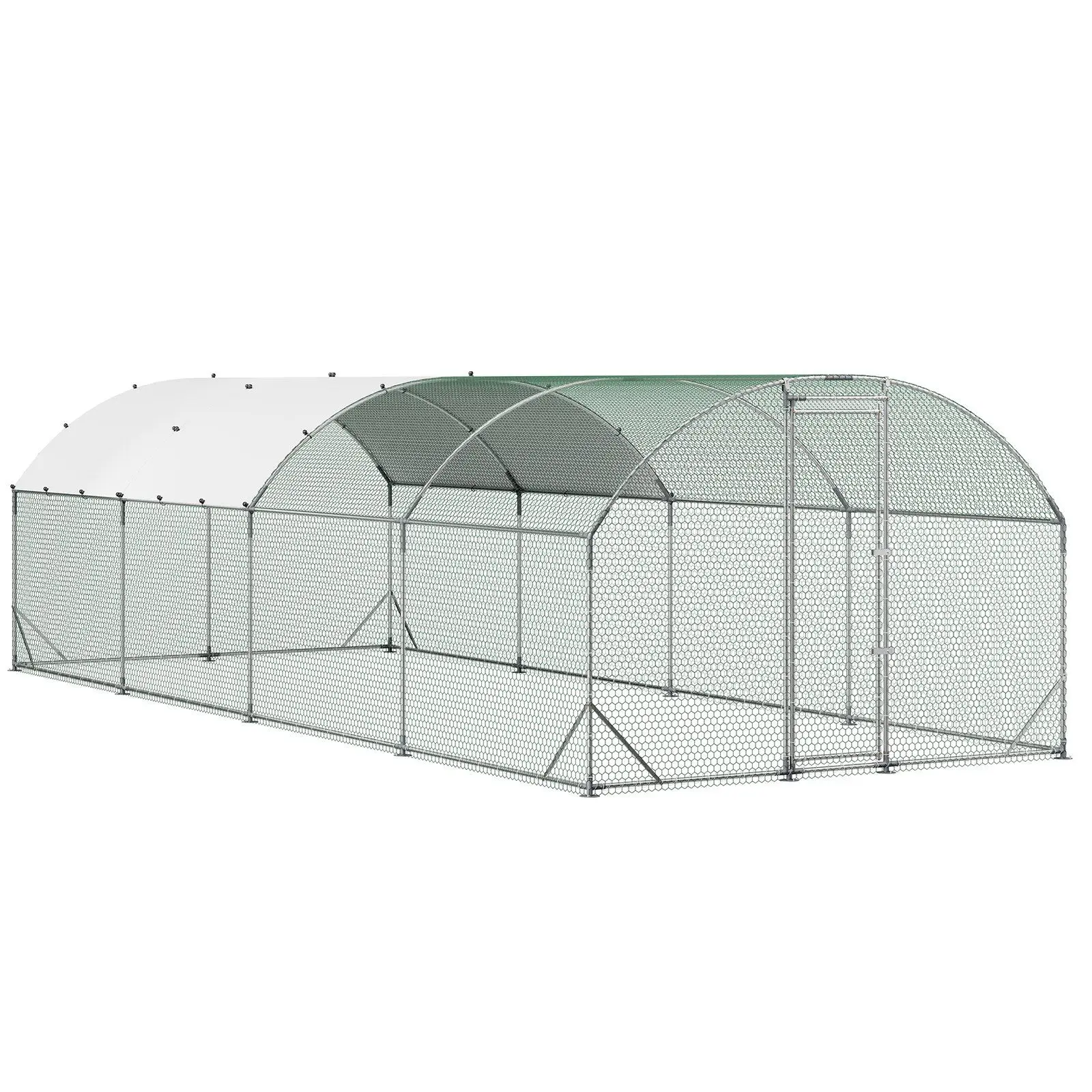 

Large Metal Chicken Coop, 9 x 25 x 6.6 ft, Walk-in Chicken Run House with Waterproof Cover & Sturdy Frame, Dome Roof Poultry
