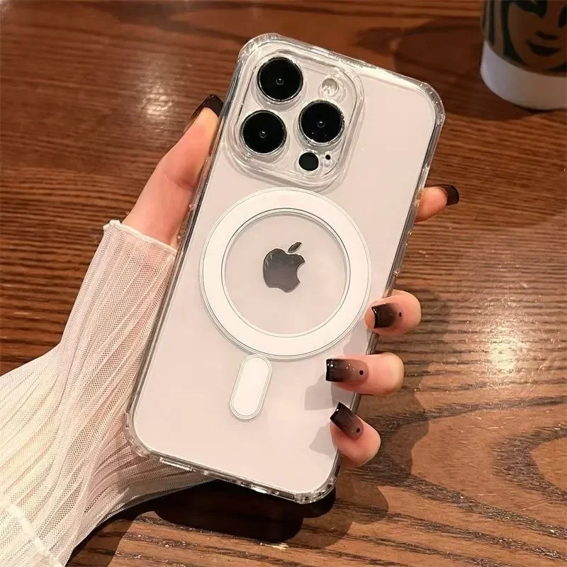 Original For Magsafe Wireless Charge Magnetic Phone Case for iPhone 16 15 14 13 12 11 Pro Max Shockproof Bumper Clear Cover
