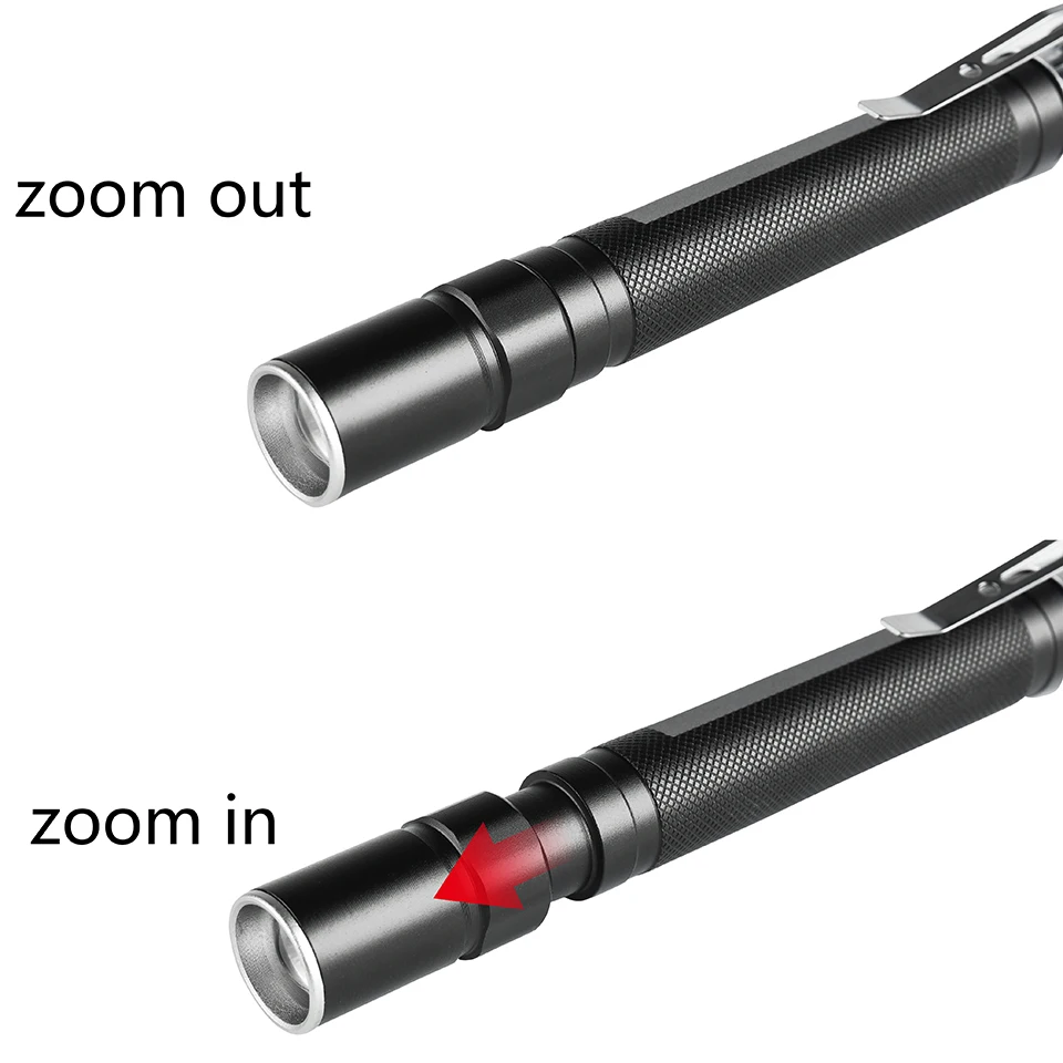 Zoomable Led Flashlight 1 Switch Mode Night Walking Lamp Pen Light Mini Penholder Car Maintenance Work Torch Dentist Lighting