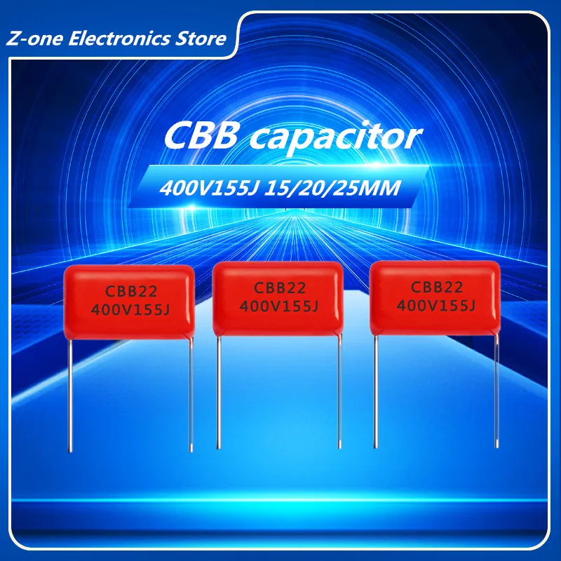 20ชิ้น155J400V CBB22 400V155J 400V 155J 1.5UF CBB ตัวเก็บประจุแบบฟิล์มโพรพิลีนขนาด15มม. 20มม. 25มม.