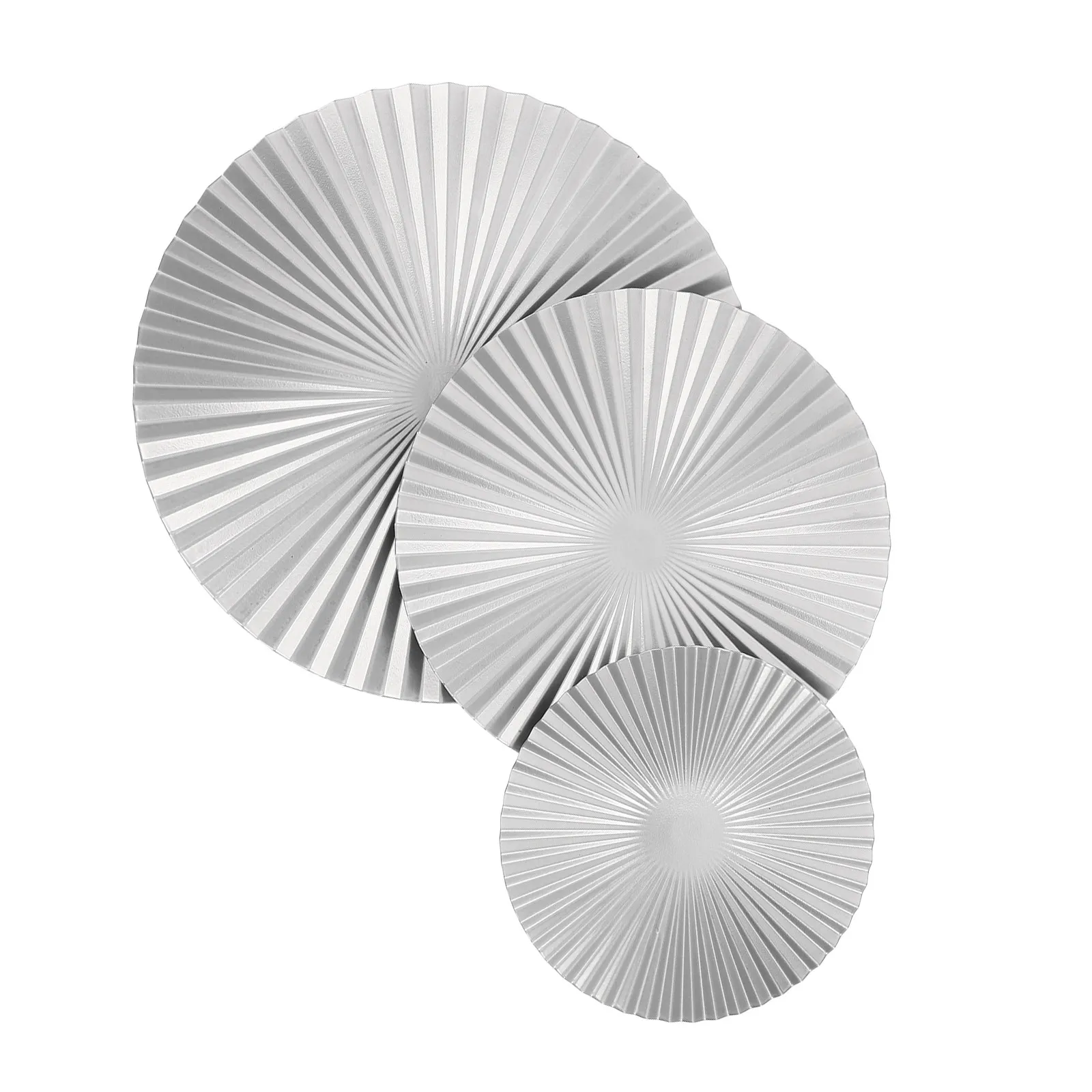 3Pcs Round 3D Ripple Wall Decor Silver Metal Sunburst Radial Plate Modern Hanging Sculptures for Living Room Office Entryway