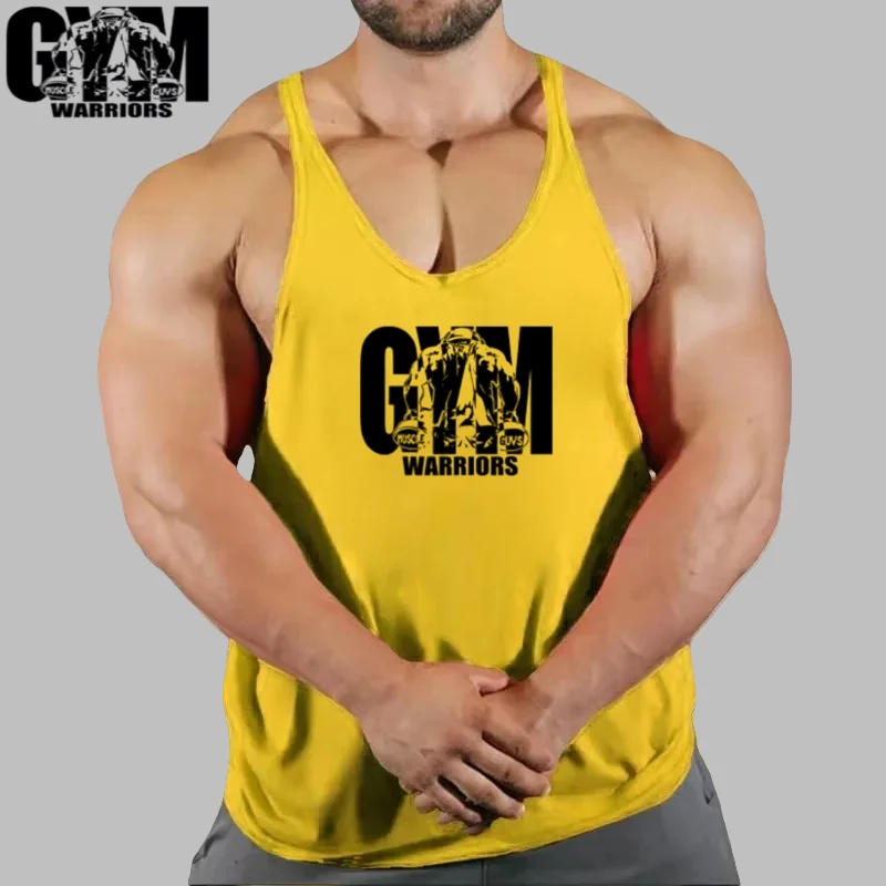 Мужская хлопковая спортивная майка без рукавов Warriors с графическим рисунком — дышащий жилет с Y-образной спинкой для бодибилдинга, фитнеса и тренировок