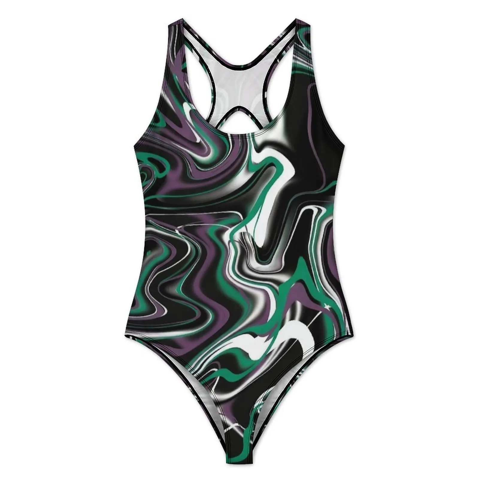 Dark Purple Green Marble Swimsuit  One-Piece Swimwear Push Up Trend Bathing Suits Sexy Vacation Bath Graphic Beach Wear