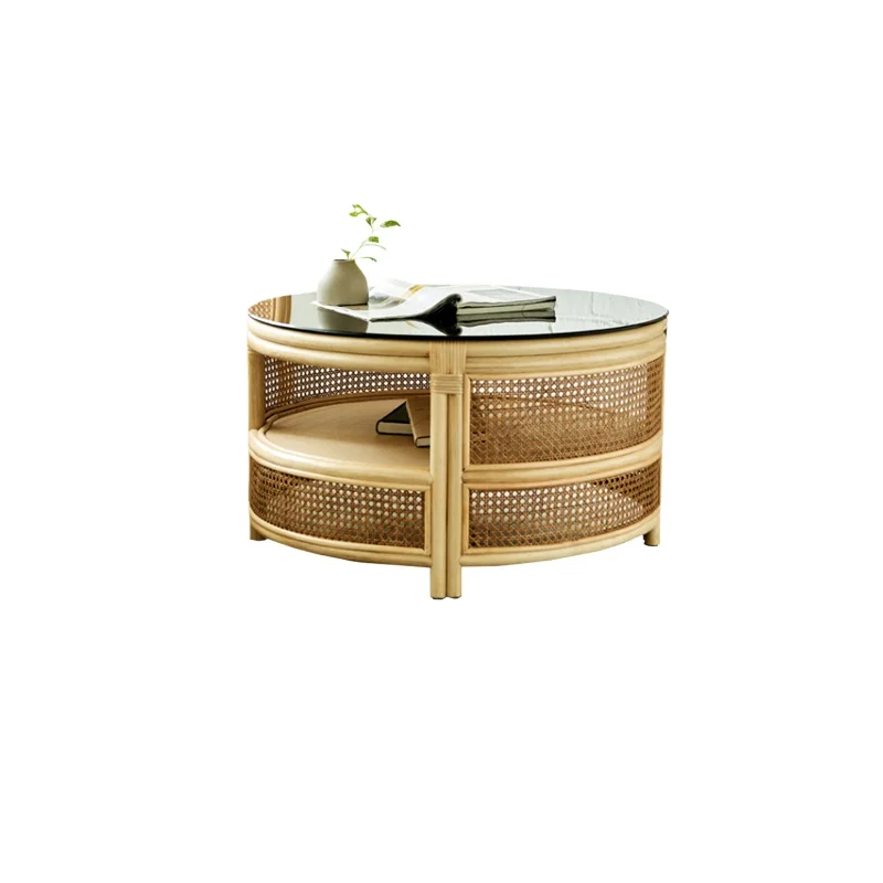 LMMM Light Luxury Rattan Weaving Storage Coffee Table Home Living Room Homestay Coffee Table and Chair Combo