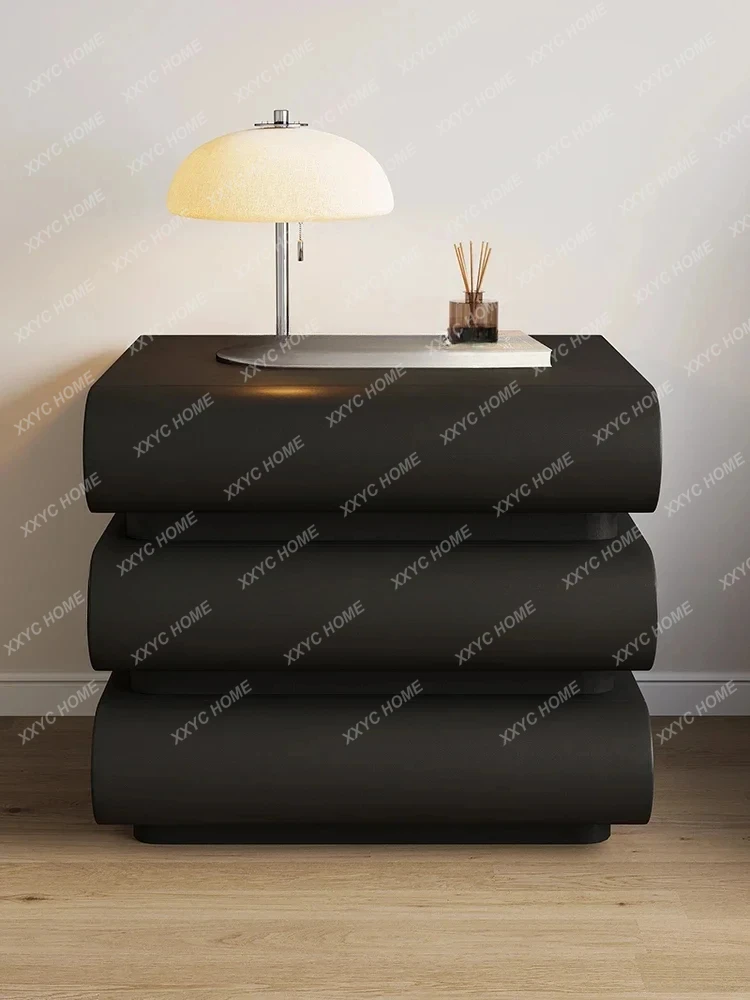 Black Bedside Cabinet   Minimalist Three-Bucket Cabinet Smart Modern Leather Storage Cabinet