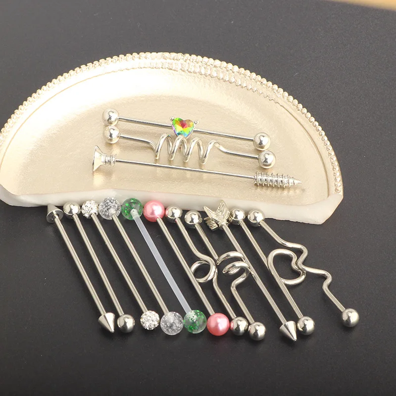 Stainless steel piercing jewelry set Industrial barbell earrings Double piercing Bridge stud ear bone ring