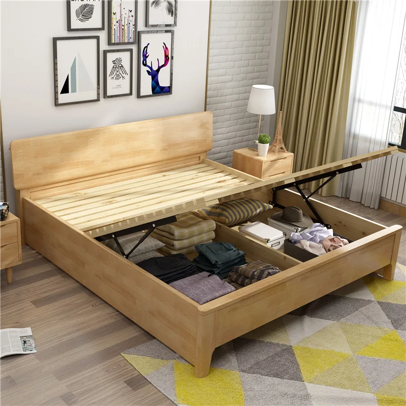 1 meter solid wood bed children's low bed hotel hotel 1.2 meters air pressure high box storage single bed