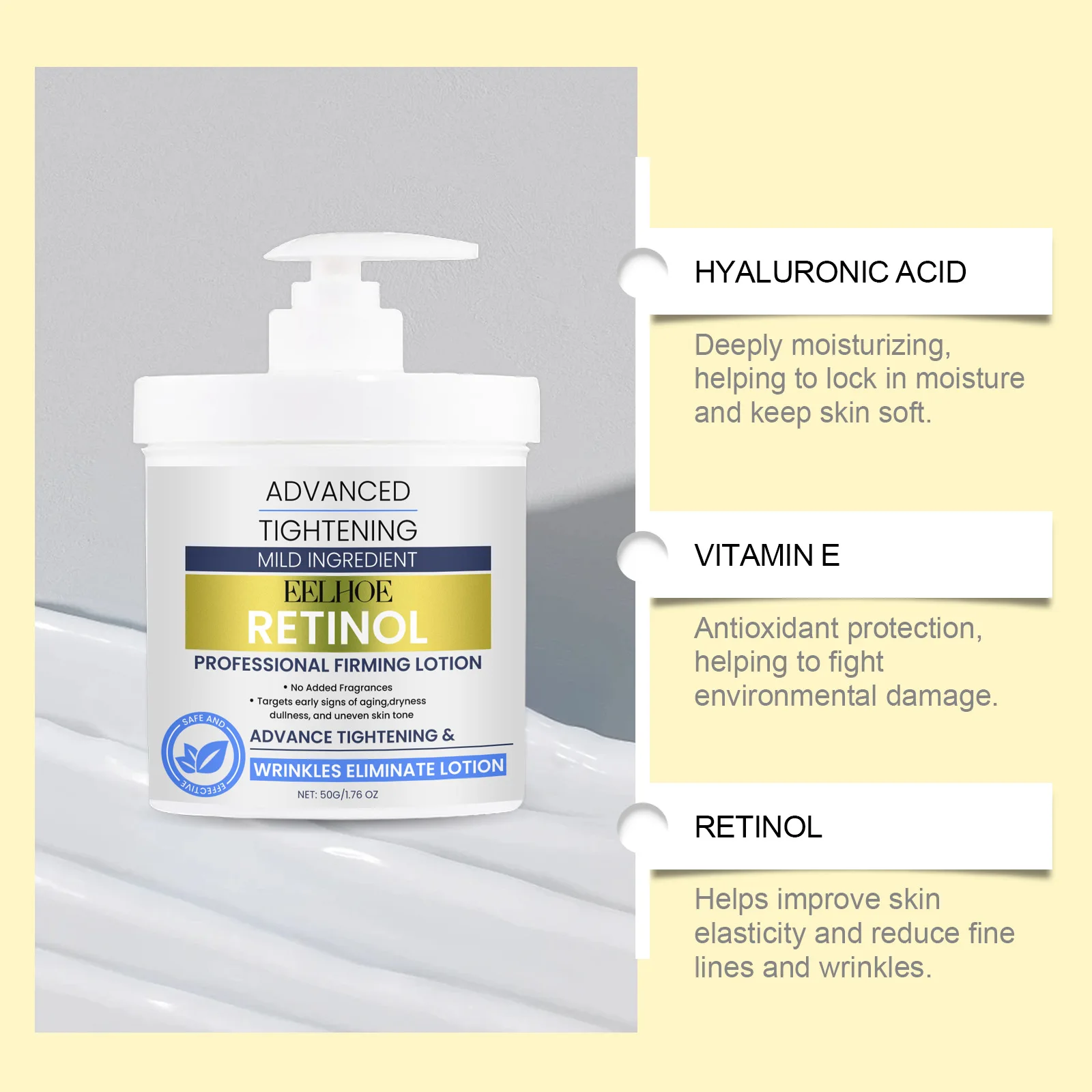 Retinol Cream for the Face Tightening Improve Skin Elasticity Fine Lines Removal Nicotinamide Brightening Skin Firming Cream 50g