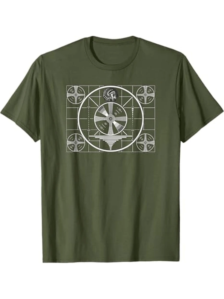 Funny Nerdy Sheldon TV Indian Test Pattern-Minimalist TV Signal Graphic-100% cotton O-neck short sleeve printed men's T-shirt.