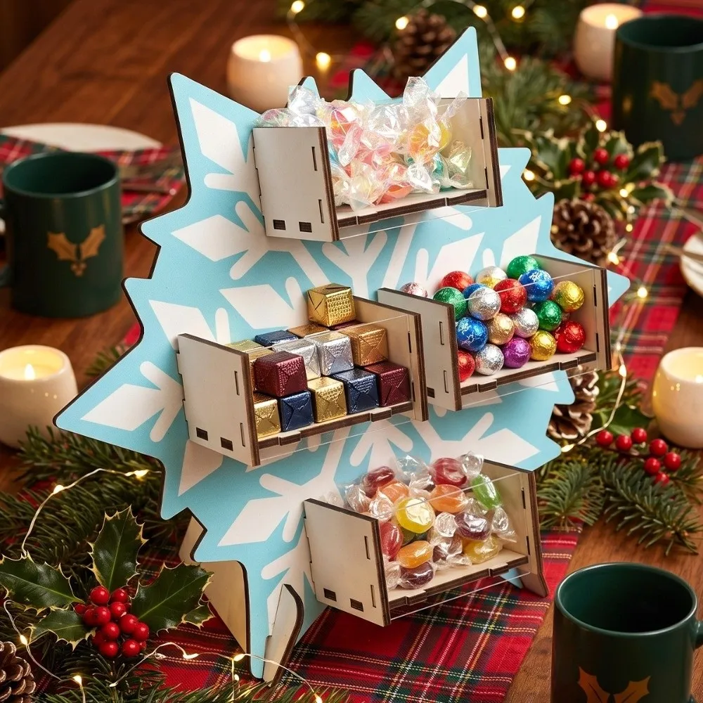 Cute Xmas Tree Christmas Candy Display Rack Santa Claus Wooden Desktop Ornament Snowflake Decoration Dim Sum Display Tray Gift