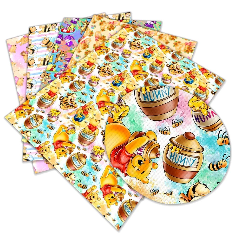 Disney Cartoon Bear Winnie the Pooh Printed Faux Leather Sheets Vinyl Sheets DIY Earring Hair Bow Crafts Leather 12*8