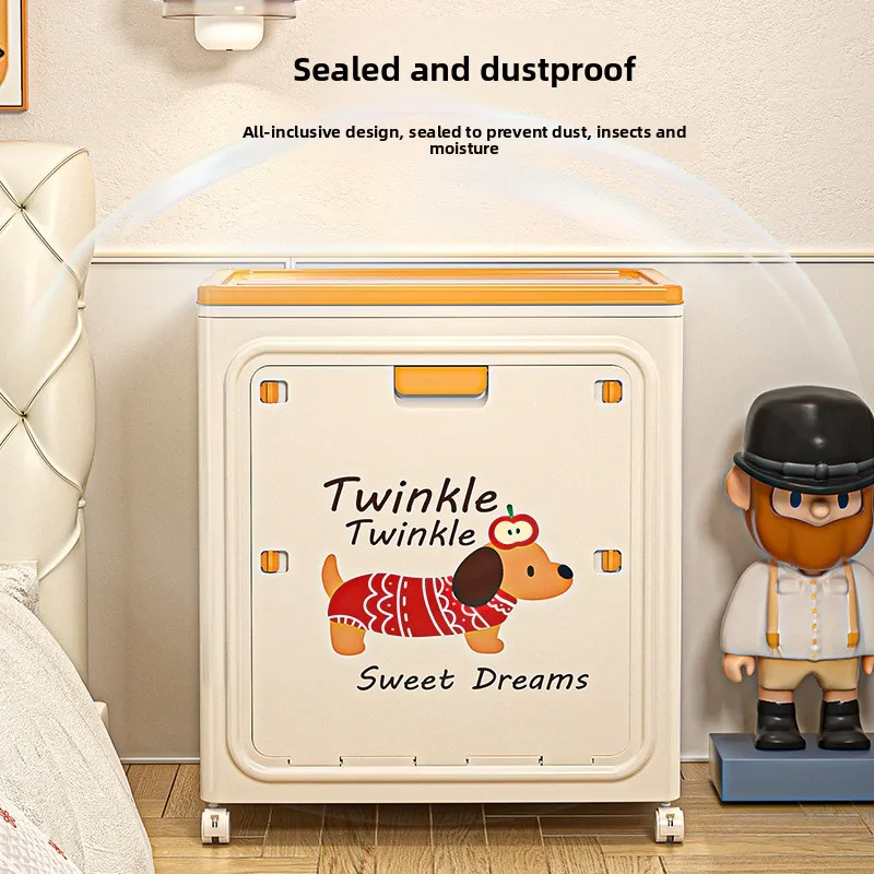 LYY puppy pattern storage box household seasonal clothing quilt storage box creative cartoon with wheel folding locker